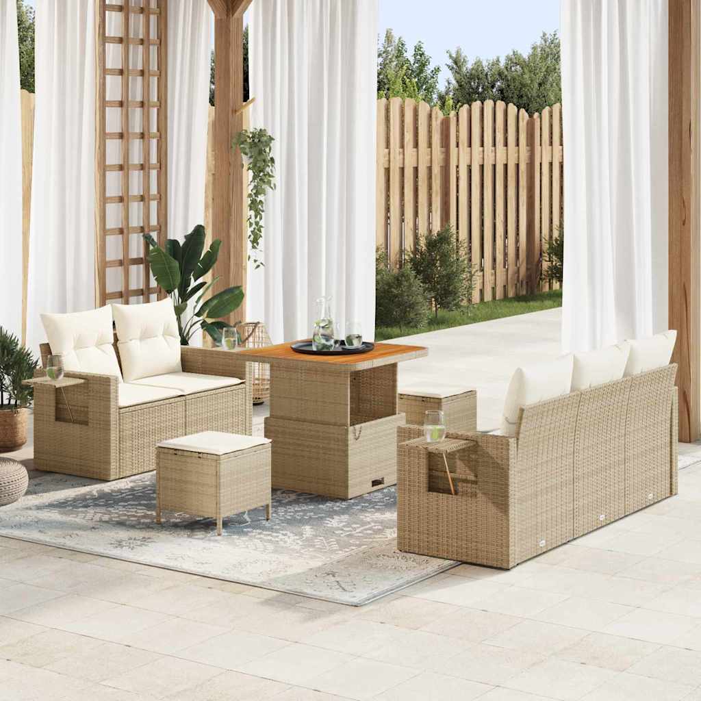 Gartensofa-set 10 stk. Beige und Creme Poly-Rattan
