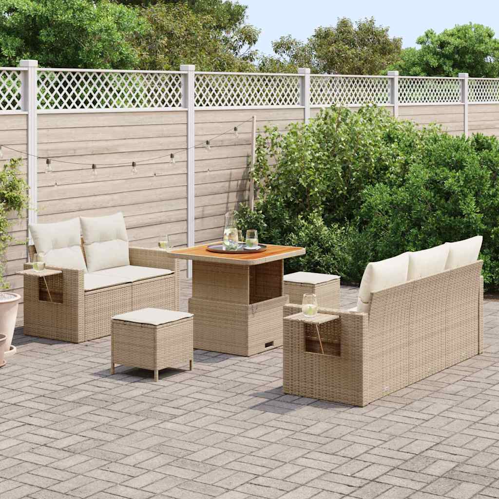 Gartensofa-set 10 stk. Beige und Creme Poly-Rattan