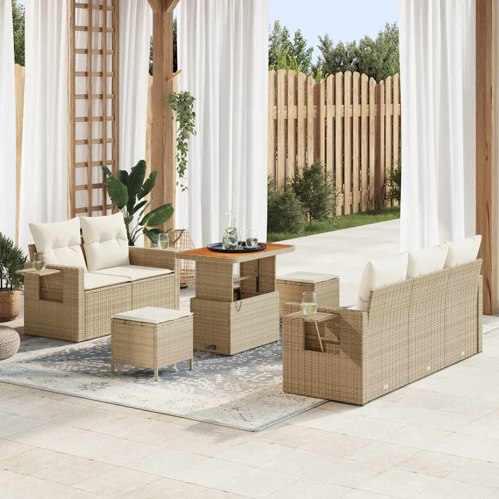 Gartensofa-set 10 stk. Beige und Creme Poly-Rattan