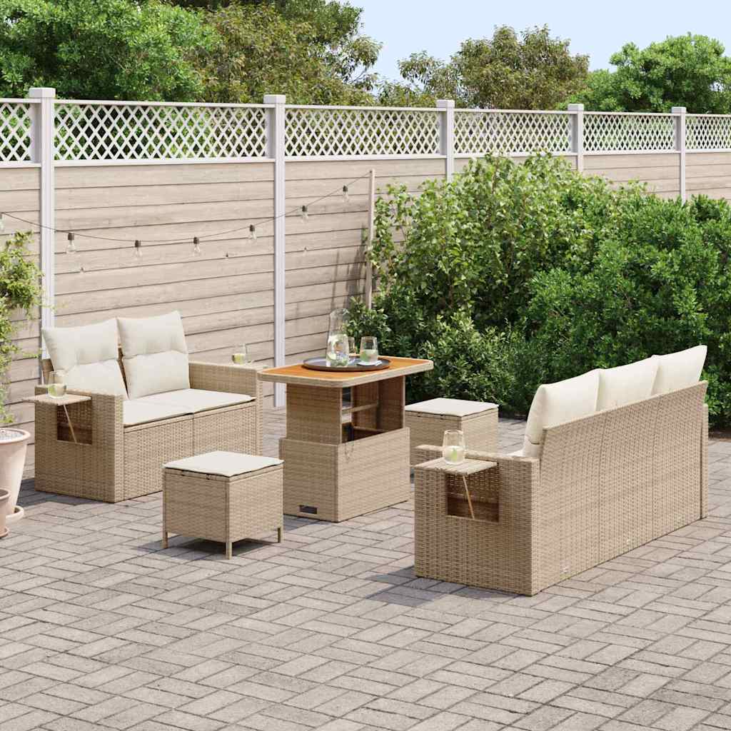 Gartensofa-set 10 stk. Beige und Creme Poly-Rattan