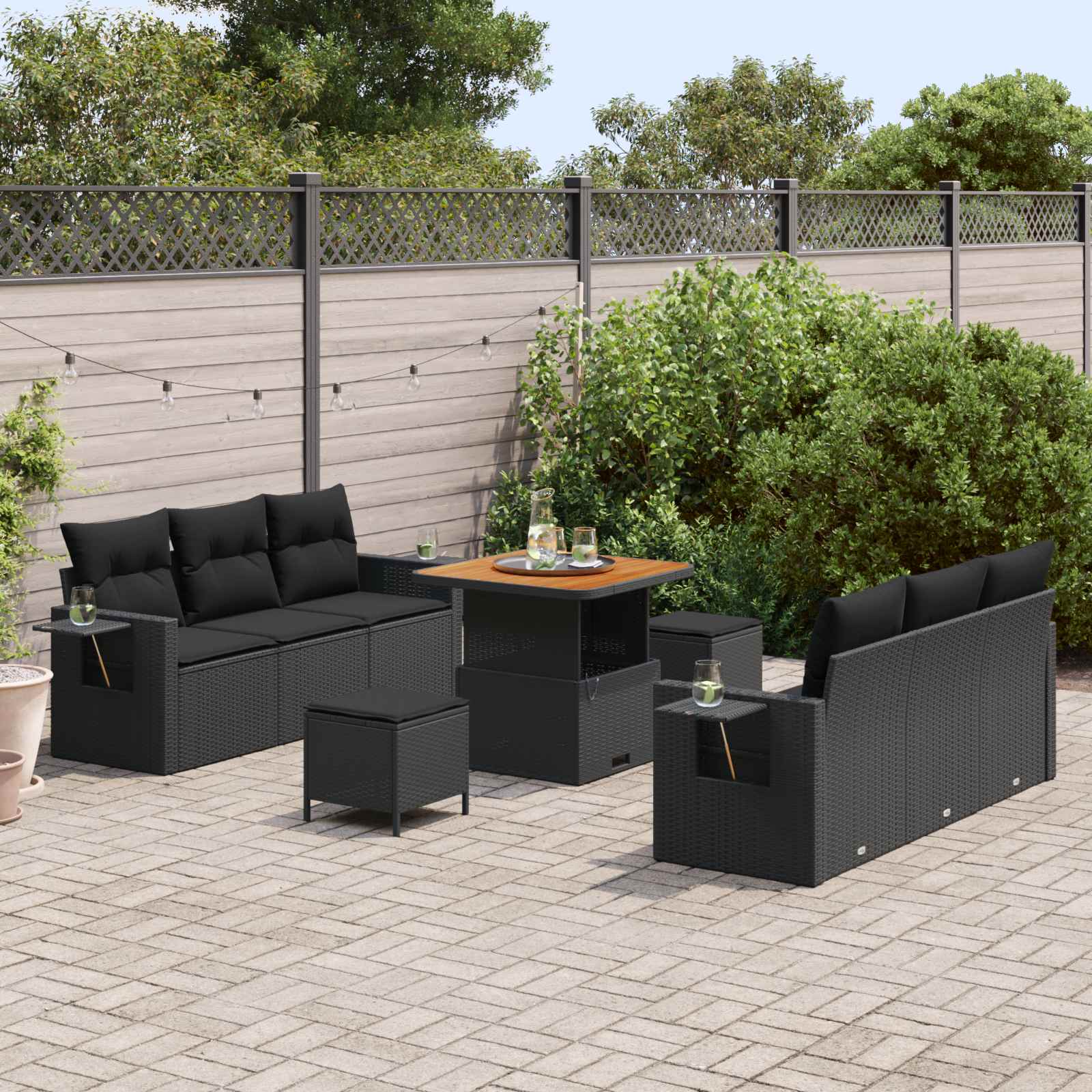 Gartensofa-set 9 stk. 6-Sitzanzahl Schwarz Poly-Rattan