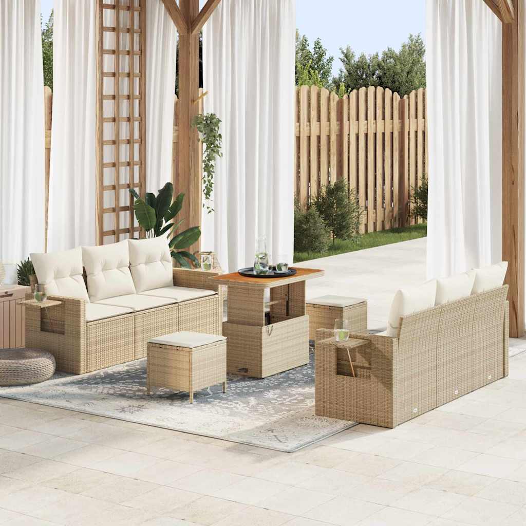 Gartensofa-set 9 stk. 6-Sitzanzahl Beige und Creme Poly-Rattan