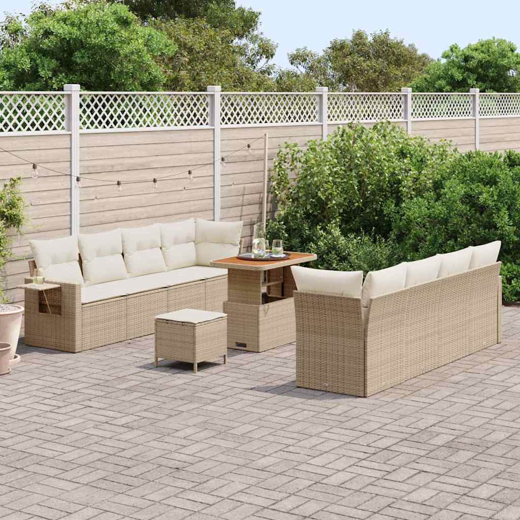 Gartensofa-set mit Kissen 11 pcs Beige und Creme Poly-Rattan