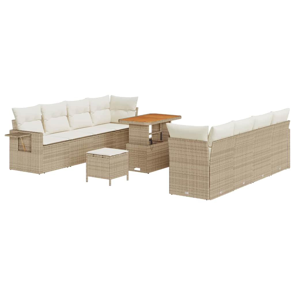 Gartensofa-set mit Kissen 11 pcs Beige und Creme Poly-Rattan