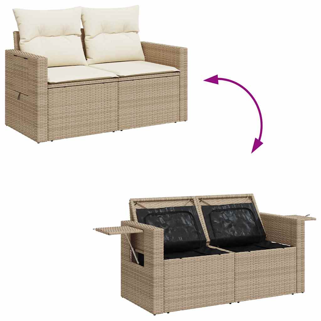 Gartensofa-set mit Kissen 11 pcs Beige und Creme Poly-Rattan