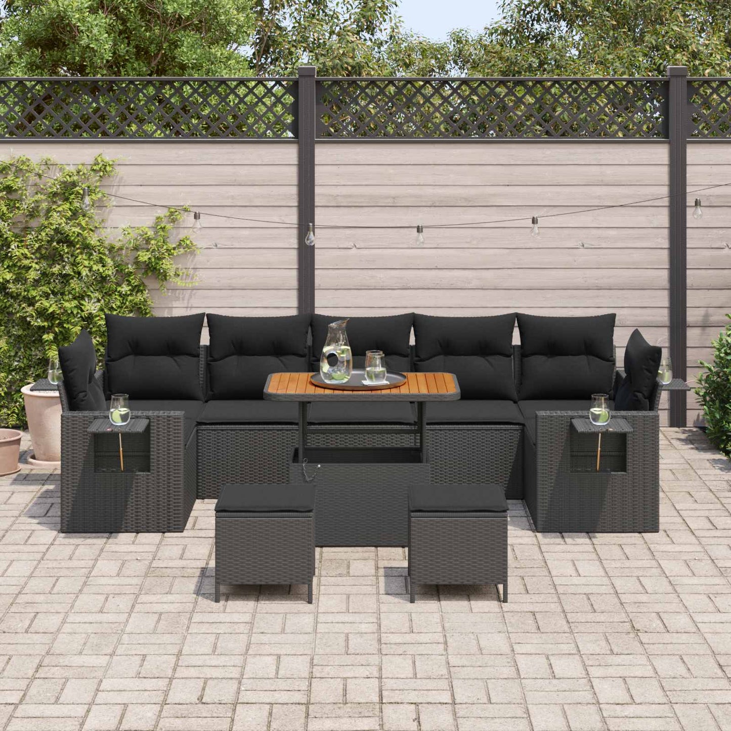 Gartensofa-set mit Kissen Schwarz Poly-Rattan