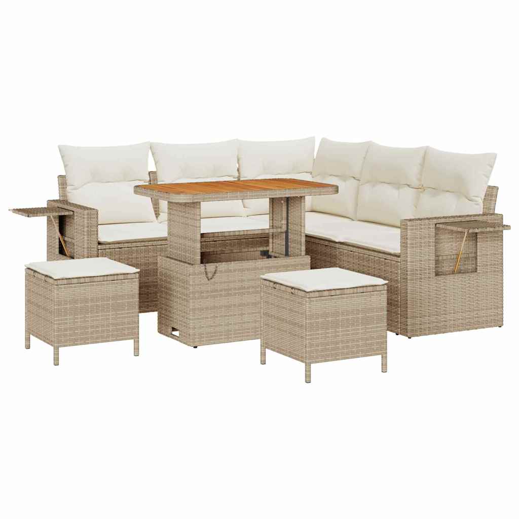 Gartensofa-set 9 Stk. 6-Sitzanzahl Beige und Creme Poly-Rattan