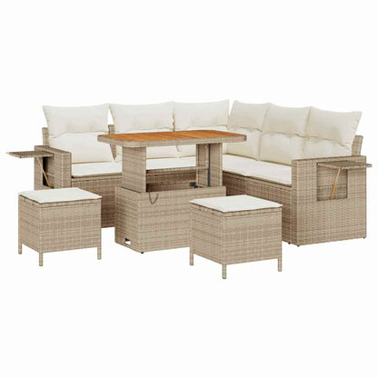 Gartensofa-set 9 Stk. 6-Sitzanzahl Beige und Creme Poly-Rattan