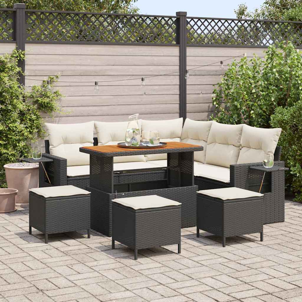 Gartensofa-set 10 Stk. 7-Sitzanzahl Schwarz und Creme