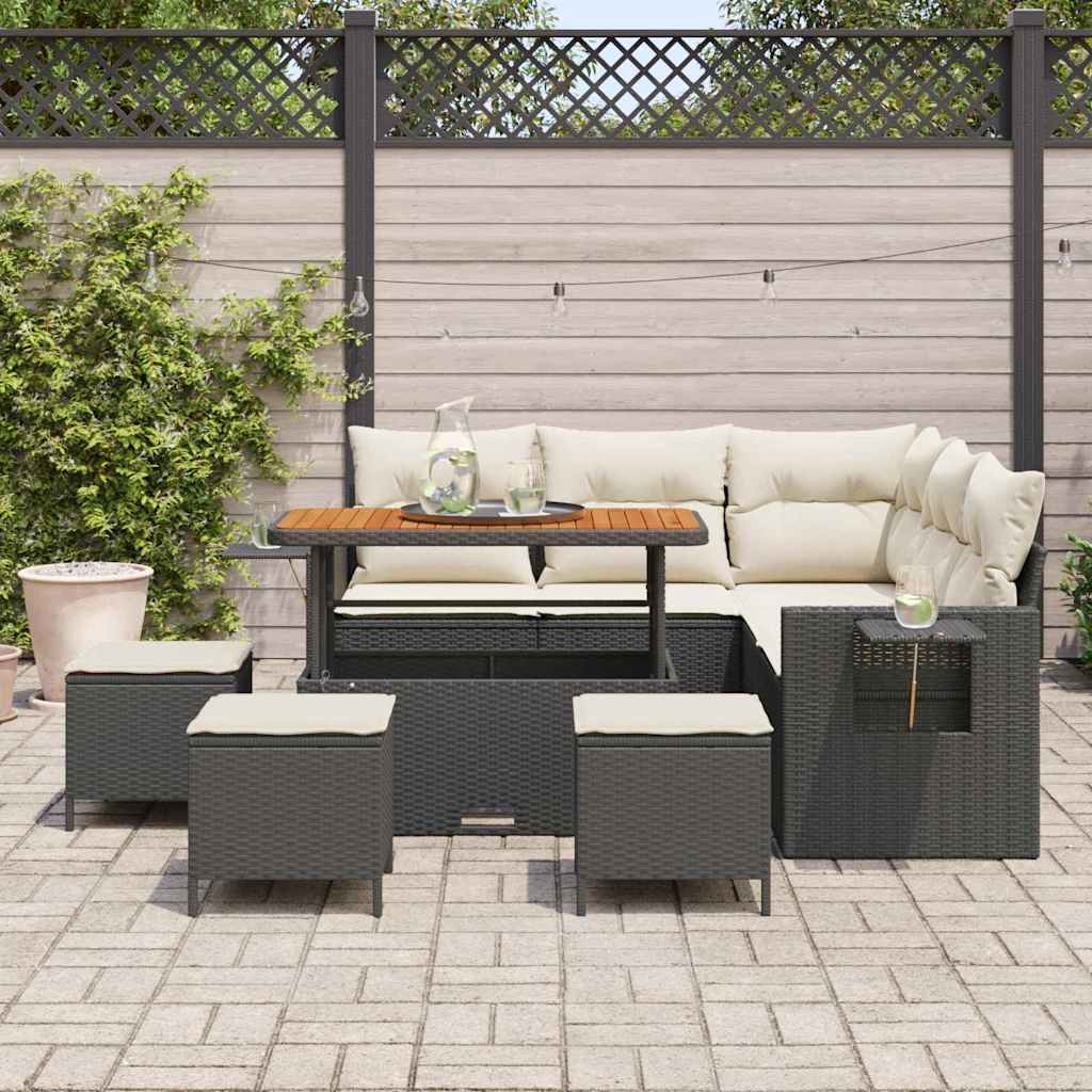 Gartensofa-set 10 Stk. 7-Sitzanzahl Schwarz und Creme
