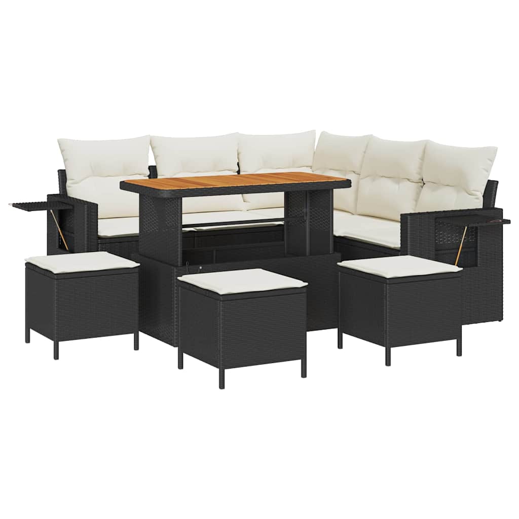 Gartensofa-set 10 Stk. 7-Sitzanzahl Schwarz und Creme