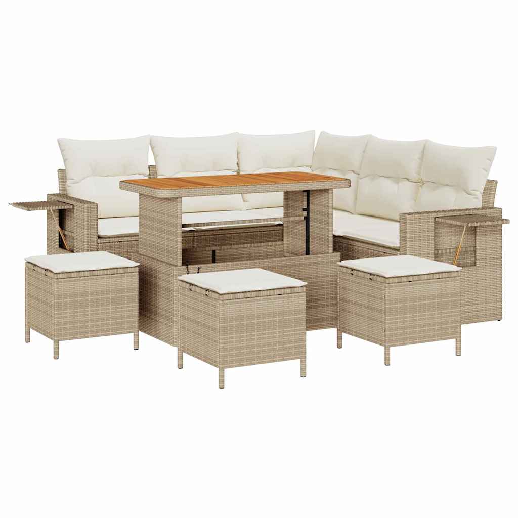 Gartensofa-set 10 Stk. 7-Sitzanzahl Beige und Creme Poly-Rattan