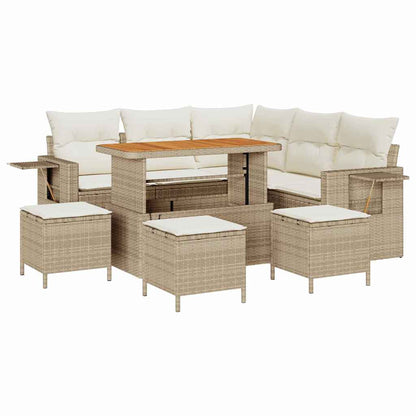 Gartensofa-set 10 Stk. 7-Sitzanzahl Beige und Creme Poly-Rattan