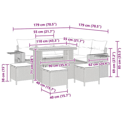 Gartensofa-set 10 Stk. 7-Sitzanzahl Beige und Creme Poly-Rattan
