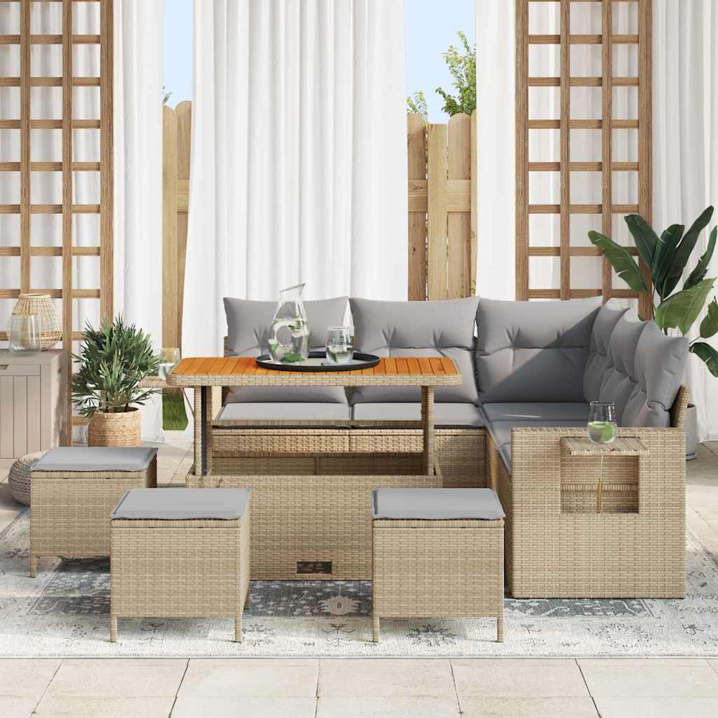Gartensofa-set 10 Stk. 7-Sitzanzahl Beige und Hellgrau