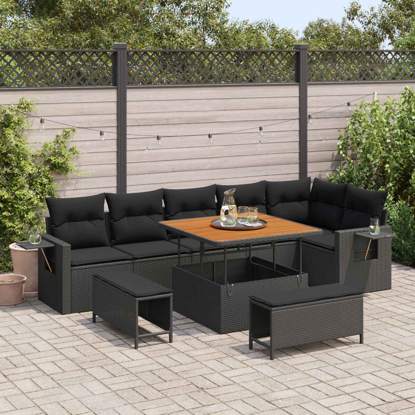 Gartensofa-set 11 stk. Schwarz Poly-Rattan