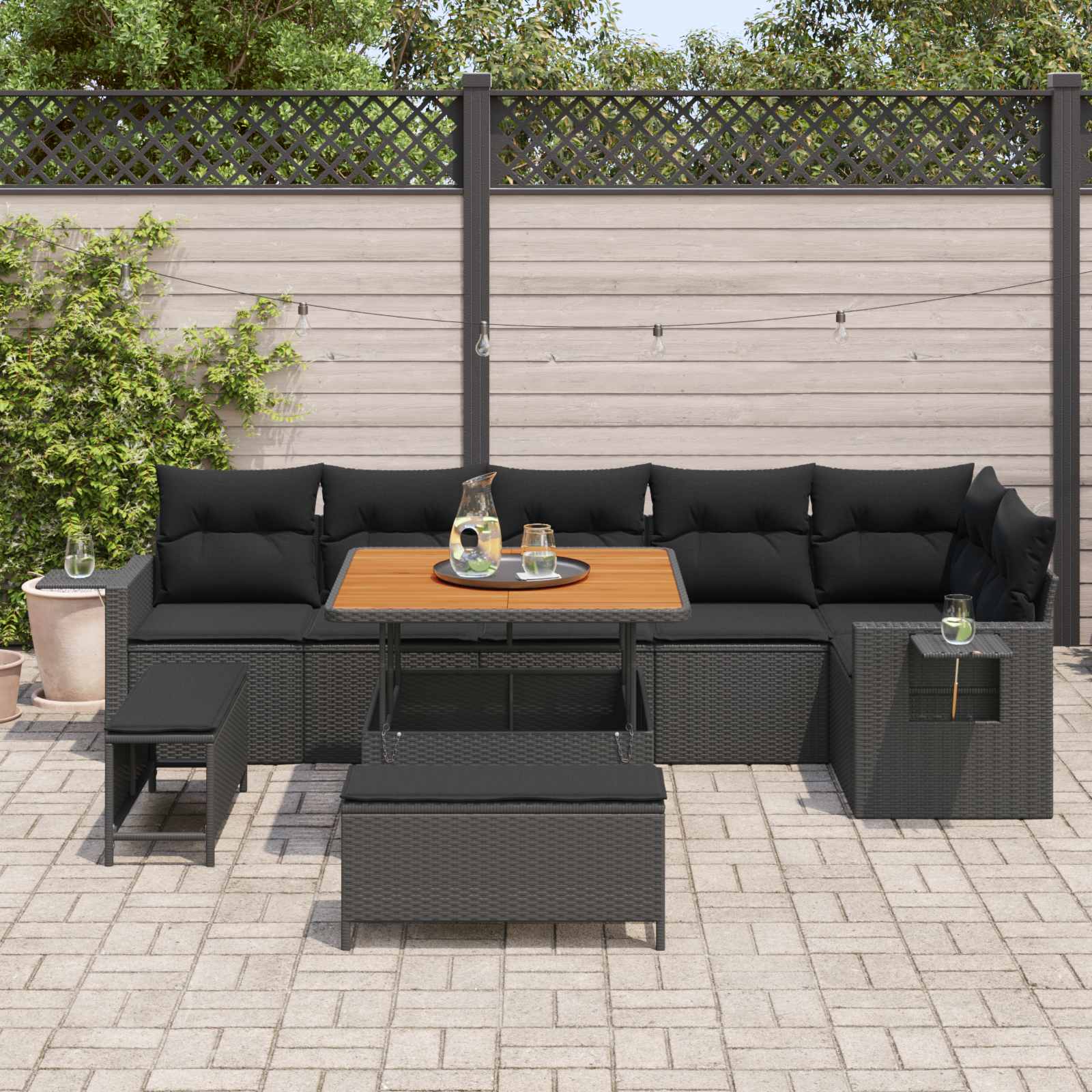 Gartensofa-set 11 stk. Schwarz Poly-Rattan