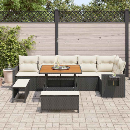 Gartensofa-set 11 stk. Schwarz und Creme Poly-Rattan