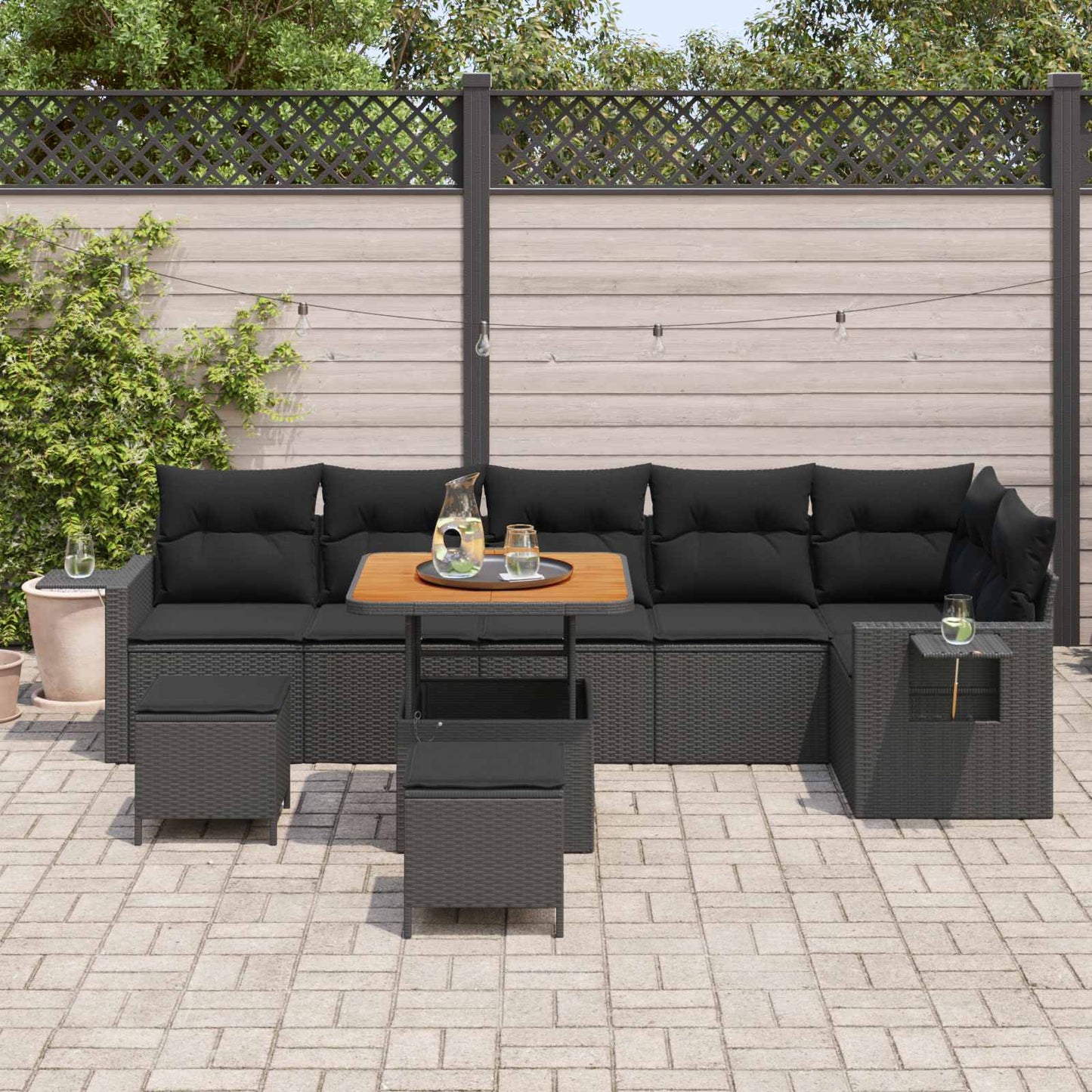 Gartensofa-set mit Kissen 11 pcs Schwarz Poly-Rattan