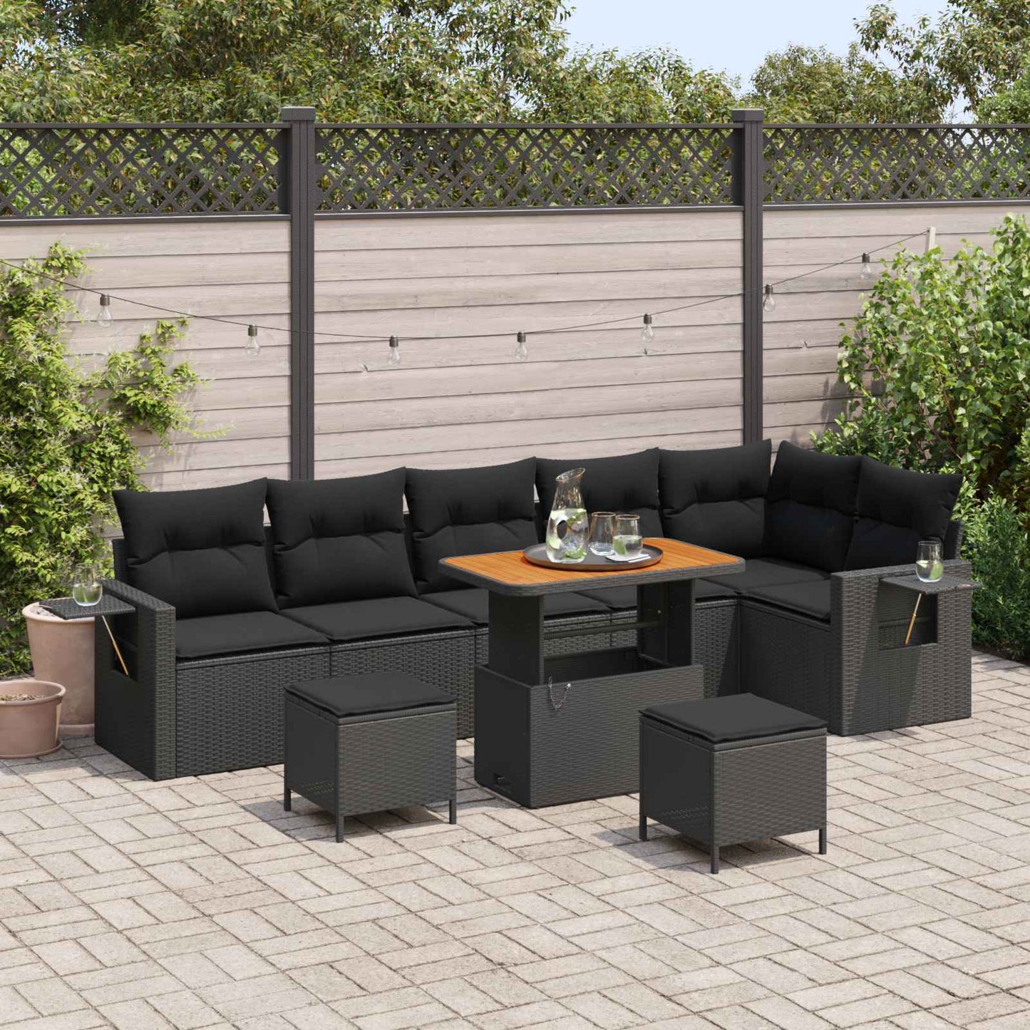 Gartensofa-set 11 stk. Schwarz Poly-Rattan