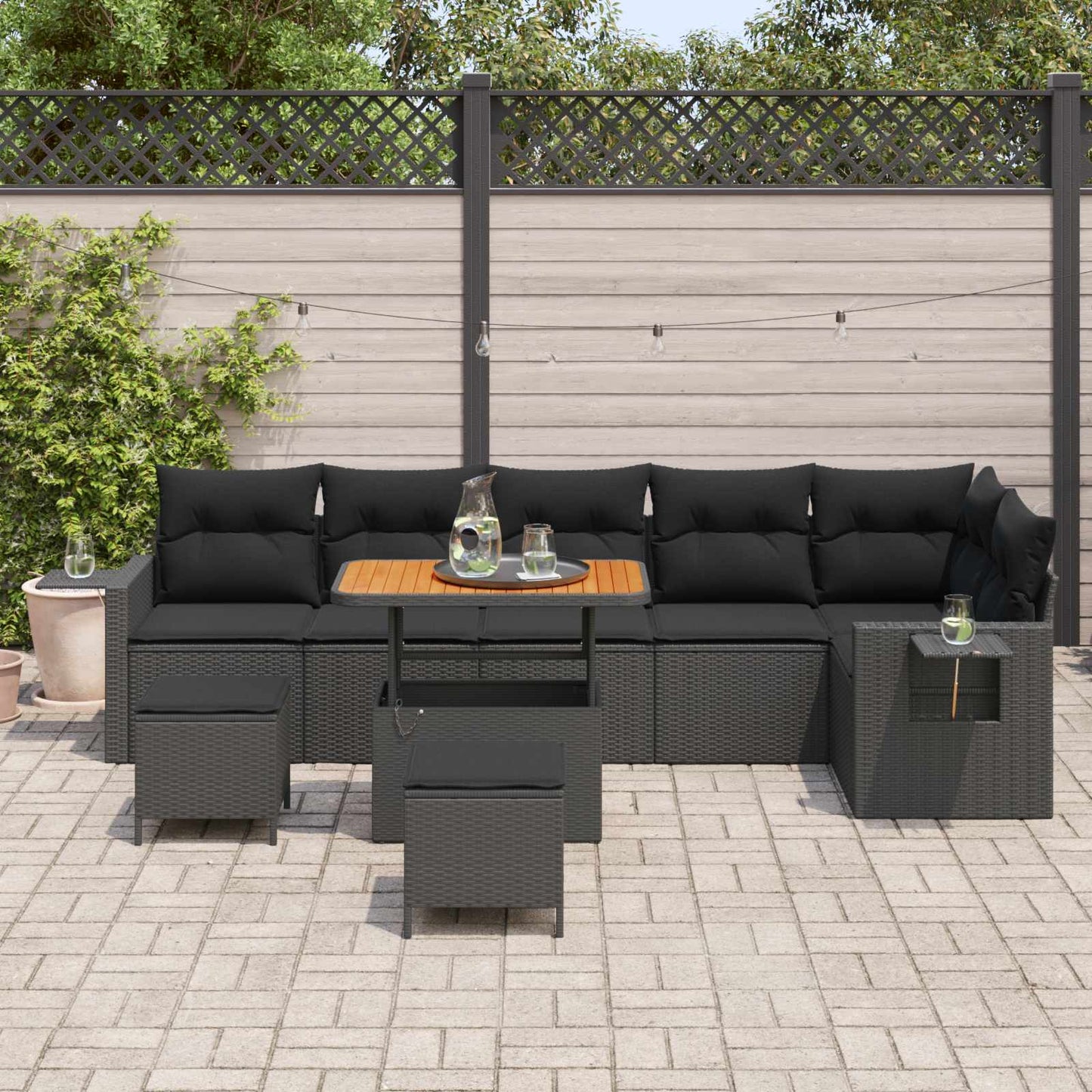 Gartensofa-set 11 stk. Schwarz Poly-Rattan