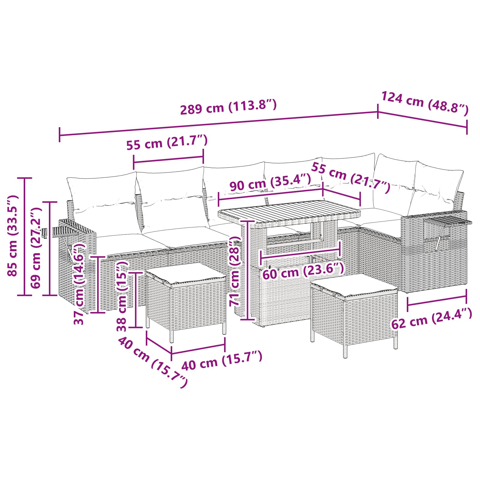 Gartensofa-set 11 stk. Schwarz Poly-Rattan