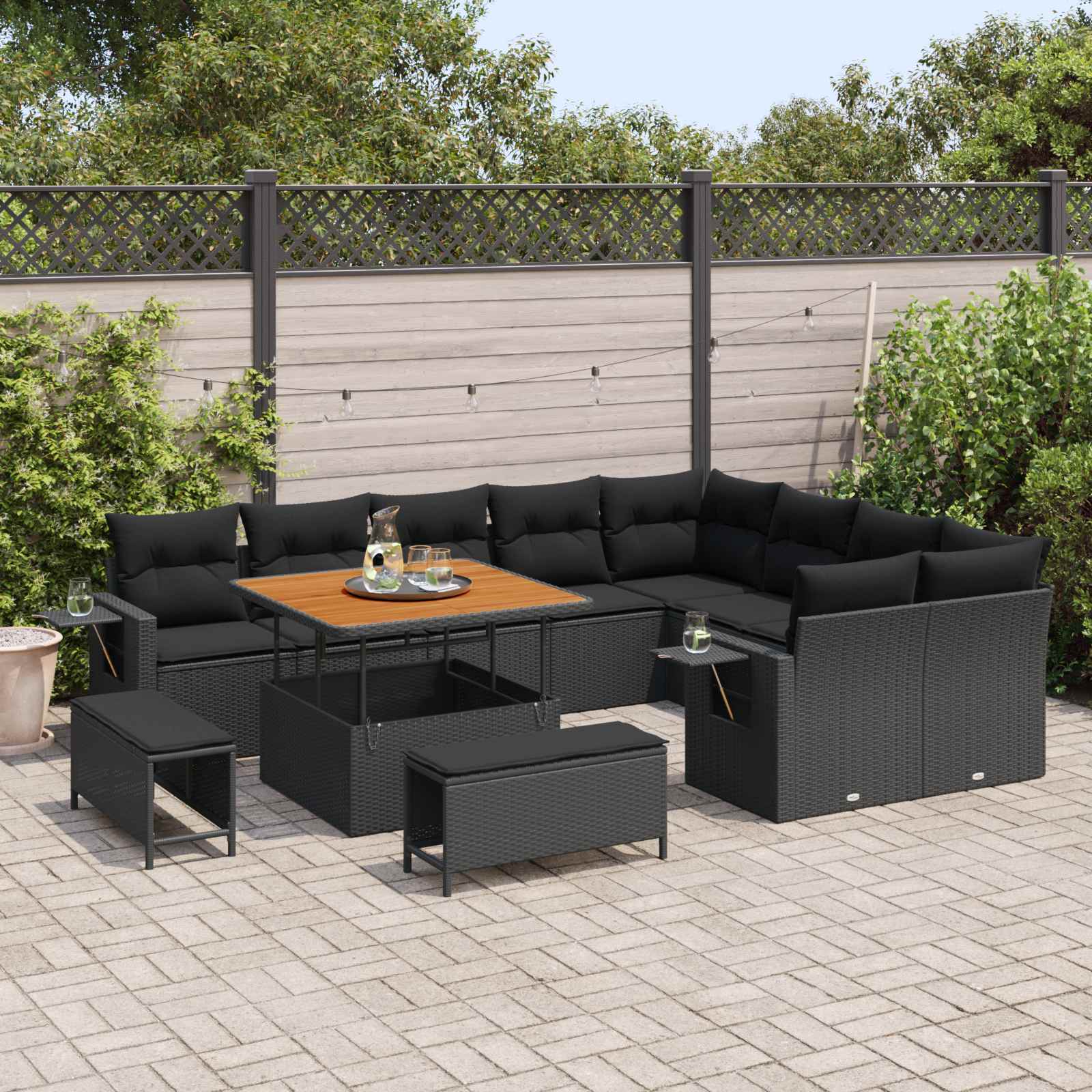 Gartensofa-set mit Kissen 13 pcs Schwarz Poly-Rattan