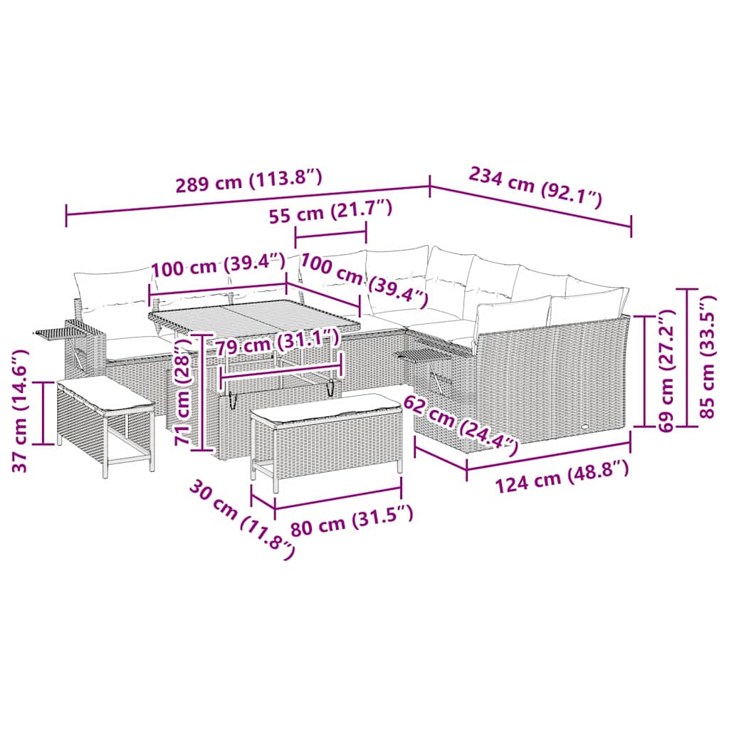 Gartensofa-set 12 Stk. 11-Sitzanzahl Beige und Creme