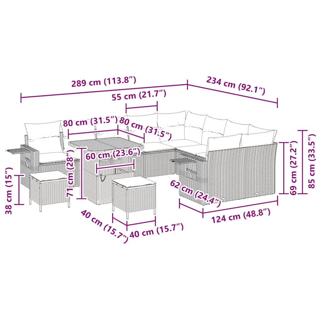 Gartensofa-set 12 Stk. 11-Sitzanzahl Beige und Creme