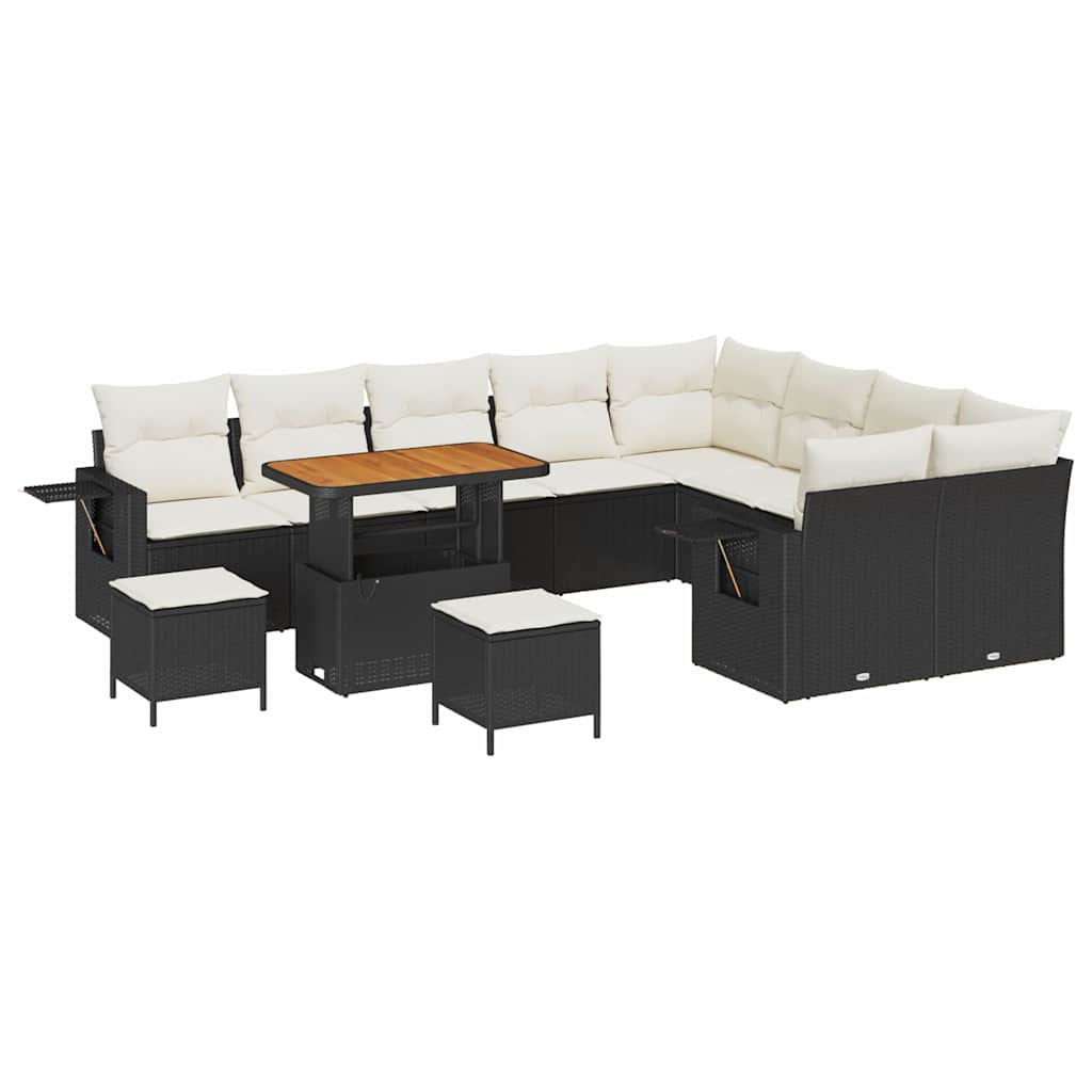 Gartensofa-set mit Kissen 12 pcs Schwarz und Creme Poly-Rattan