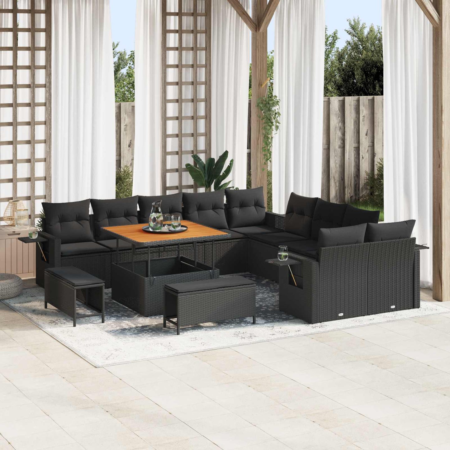 Gartensofa-set 13 stk. Schwarz Poly-Rattan