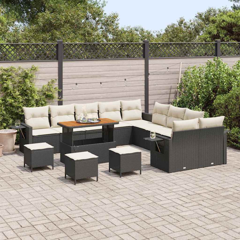 Gartensofa-set 14 stk. Schwarz Poly-Rattan