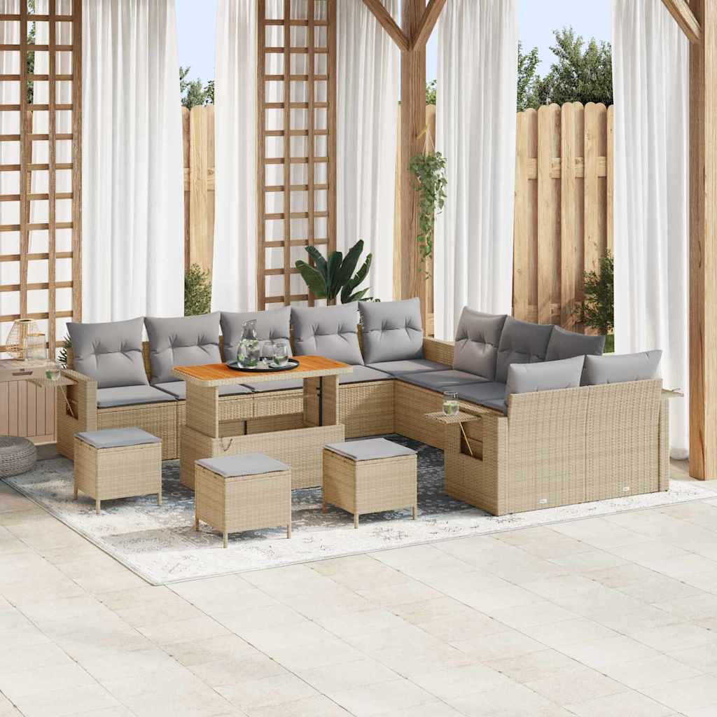 Gartensofa-set mit Kissen mit Speicher 14 pcs Beige Poly-Rattan