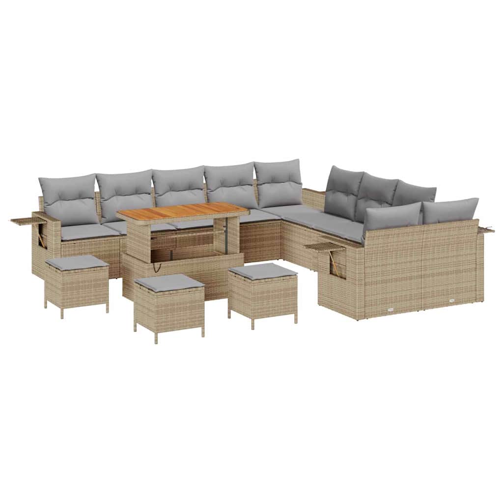 Gartensofa-set mit Kissen mit Speicher 14 pcs Beige Poly-Rattan