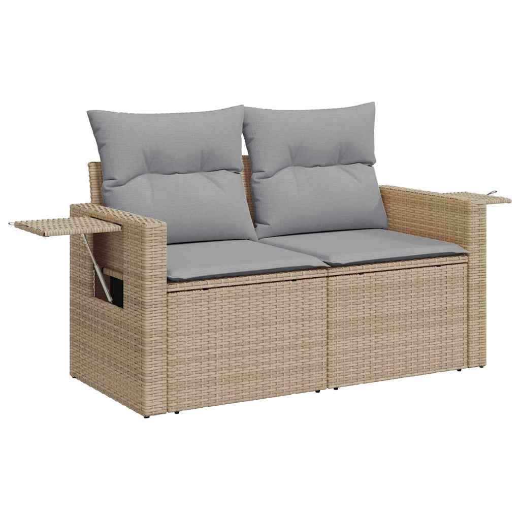 Gartensofa-set mit Kissen mit Speicher 14 pcs Beige Poly-Rattan