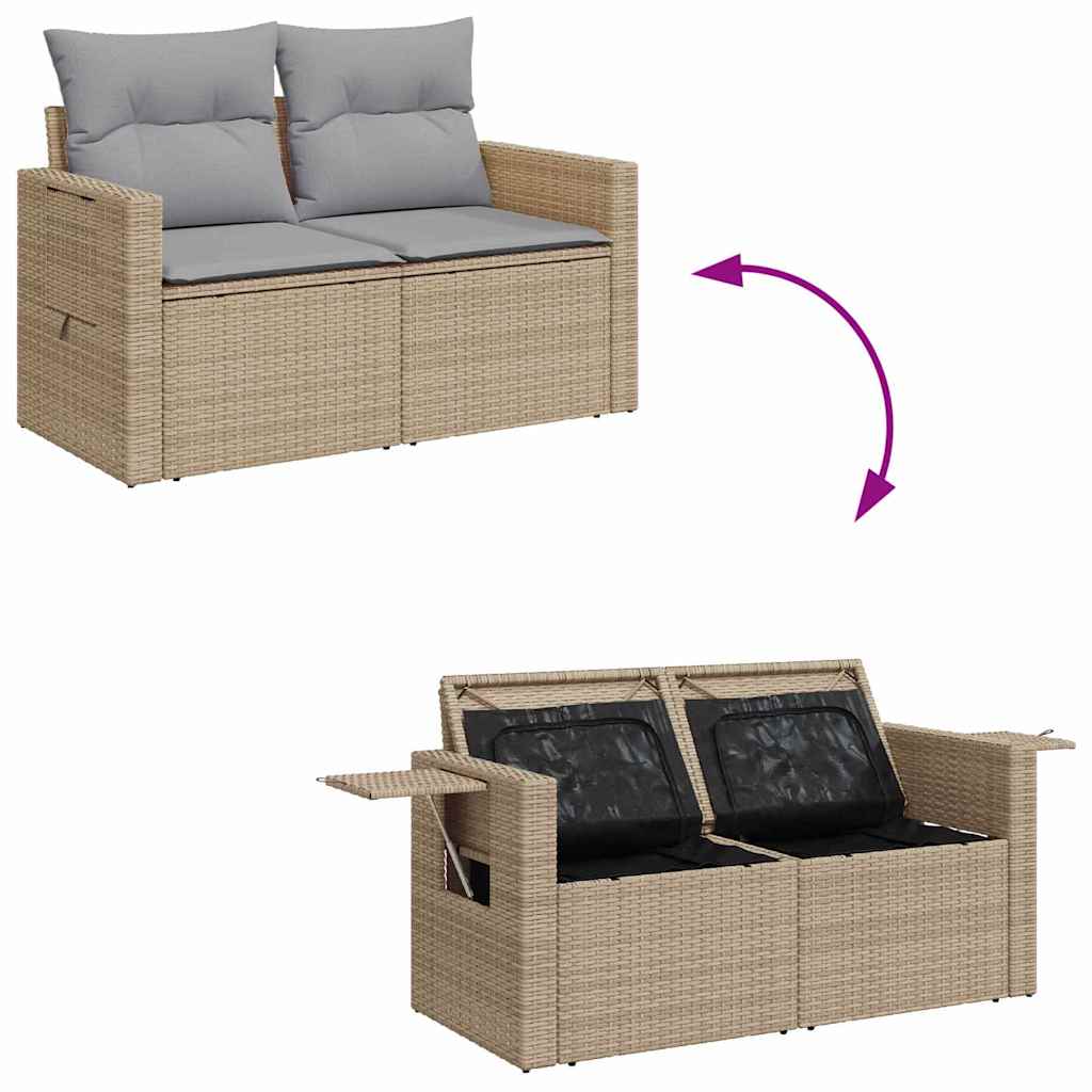 Gartensofa-set mit Kissen mit Speicher 14 pcs Beige Poly-Rattan