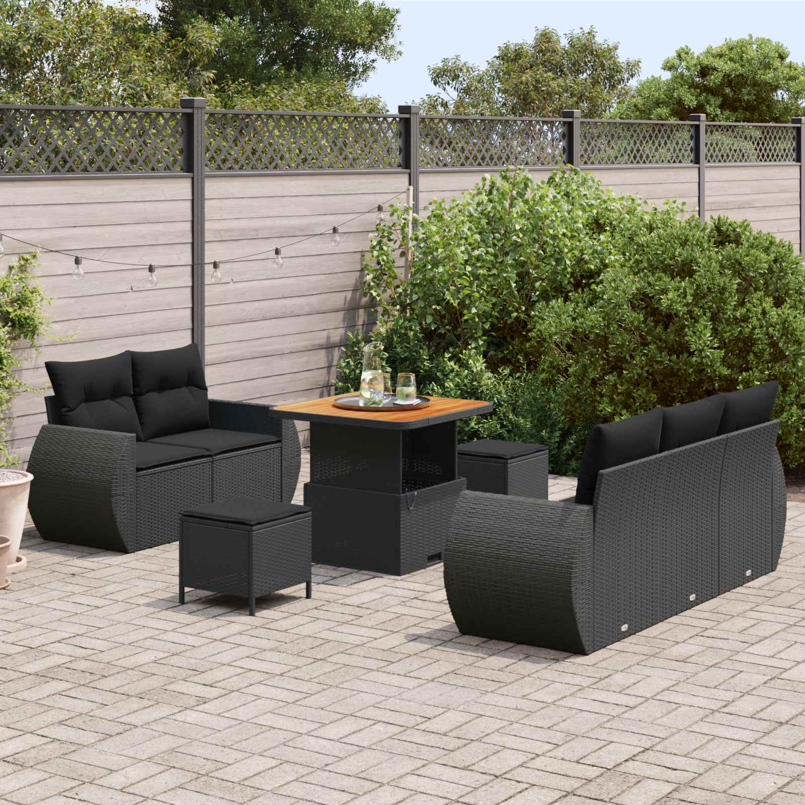 Gartensofa-set 8 stk. 5-Sitzanzahl Schwarz Poly-Rattan