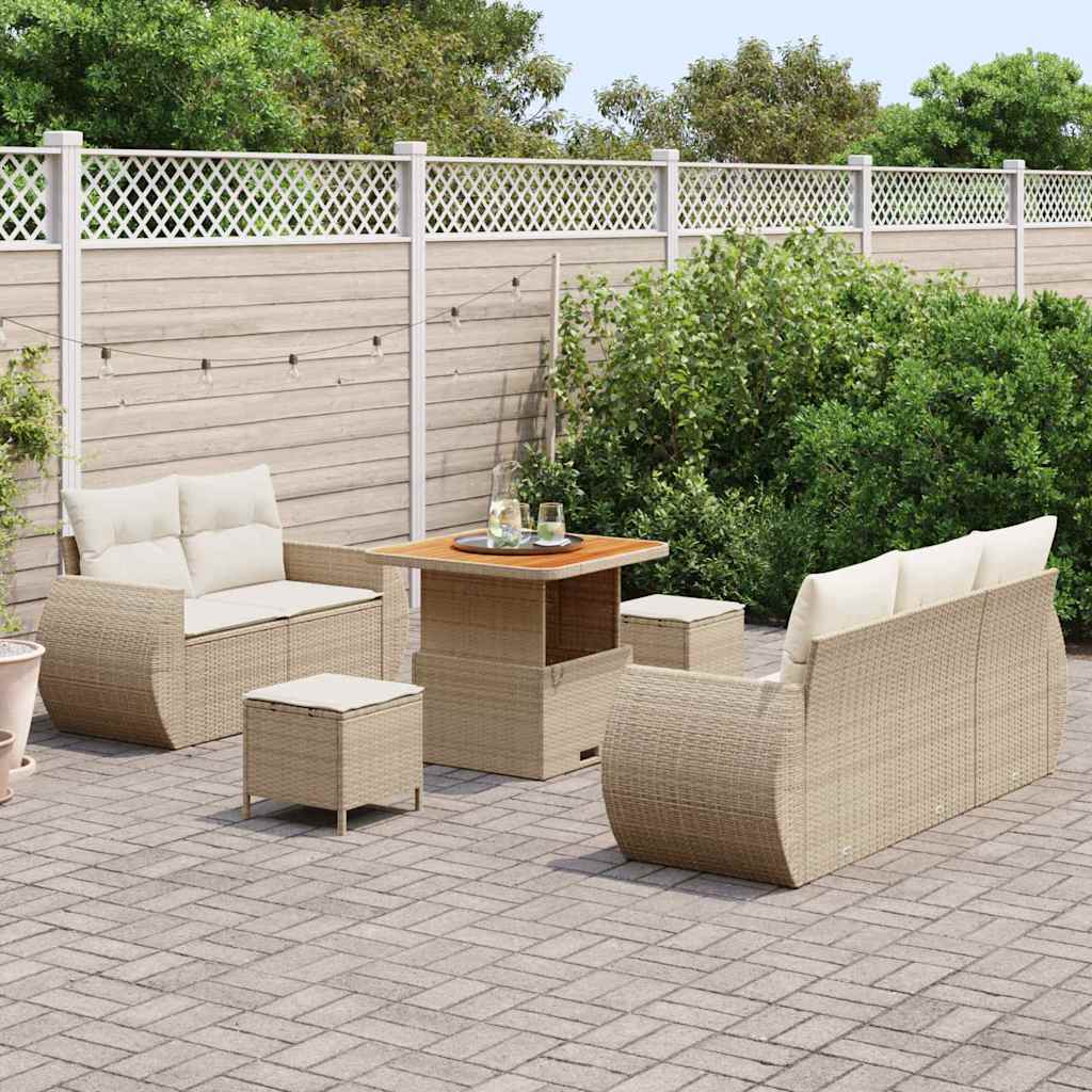 Gartensofa-set 8 stk. 5-Sitzanzahl Beige und Creme Poly-Rattan