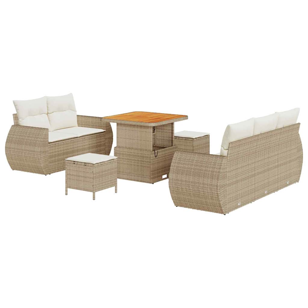 Gartensofa-set 8 stk. 5-Sitzanzahl Beige und Creme Poly-Rattan