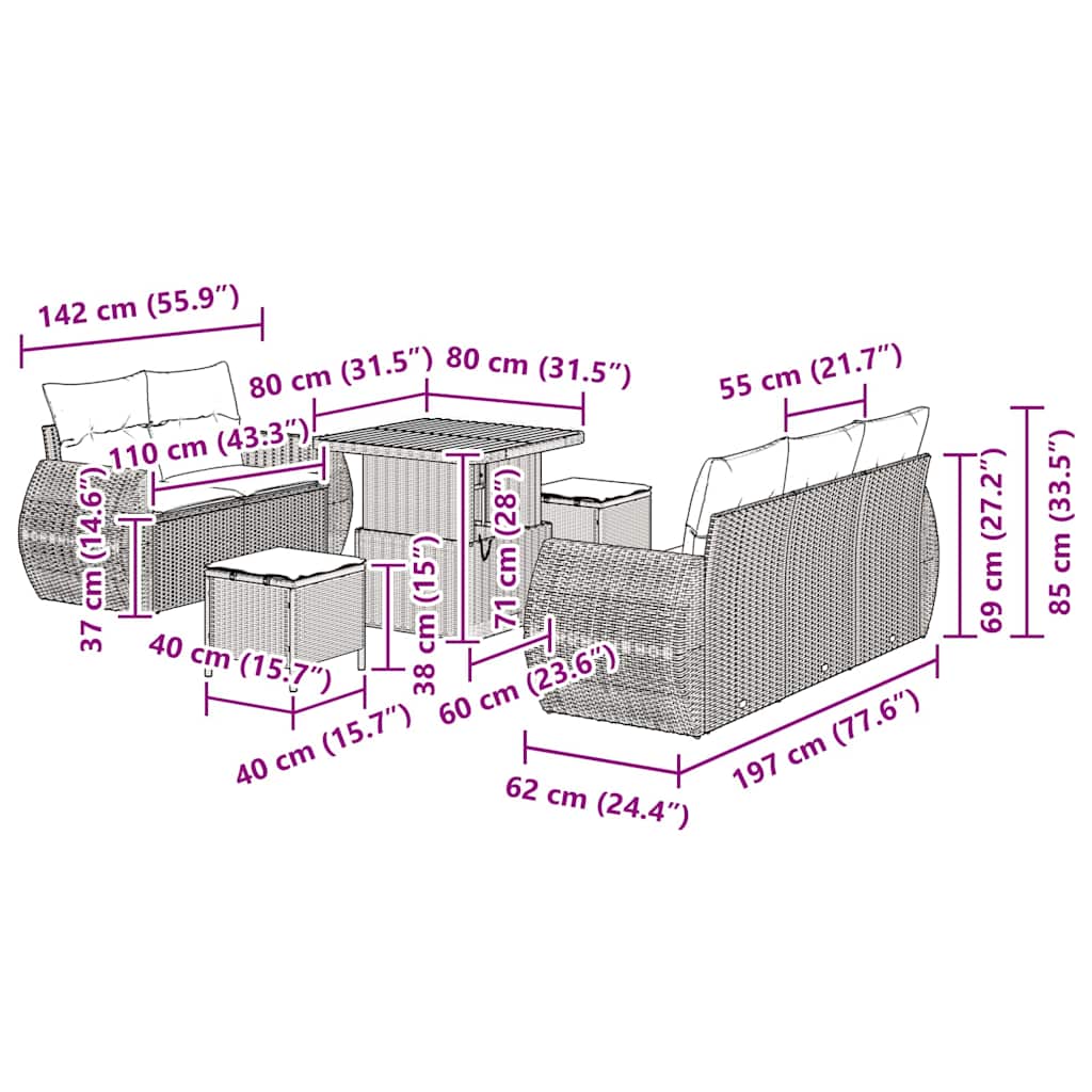 Gartensofa-set 8 stk. 5-Sitzanzahl Beige und Creme Poly-Rattan