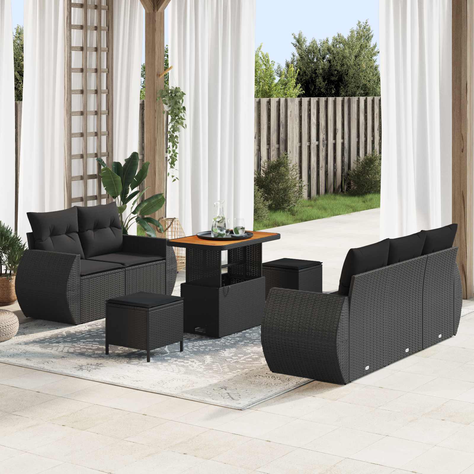 Gartensofa-set mit Kissen mit Kissen 8 pcs Schwarz Poly-Rattan