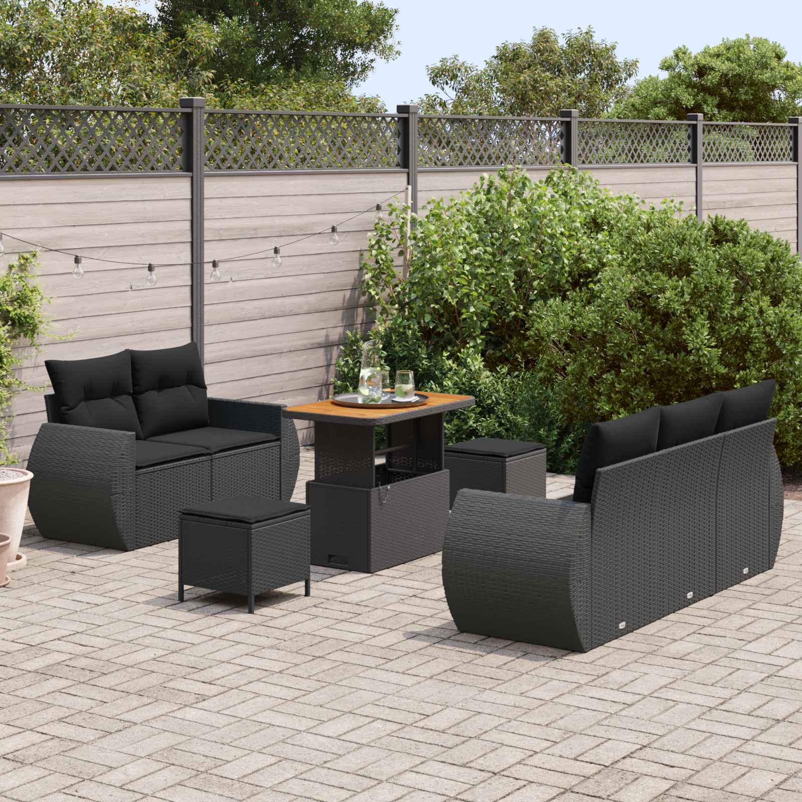 Gartensofa-set mit Kissen mit Kissen 8 pcs Schwarz Poly-Rattan