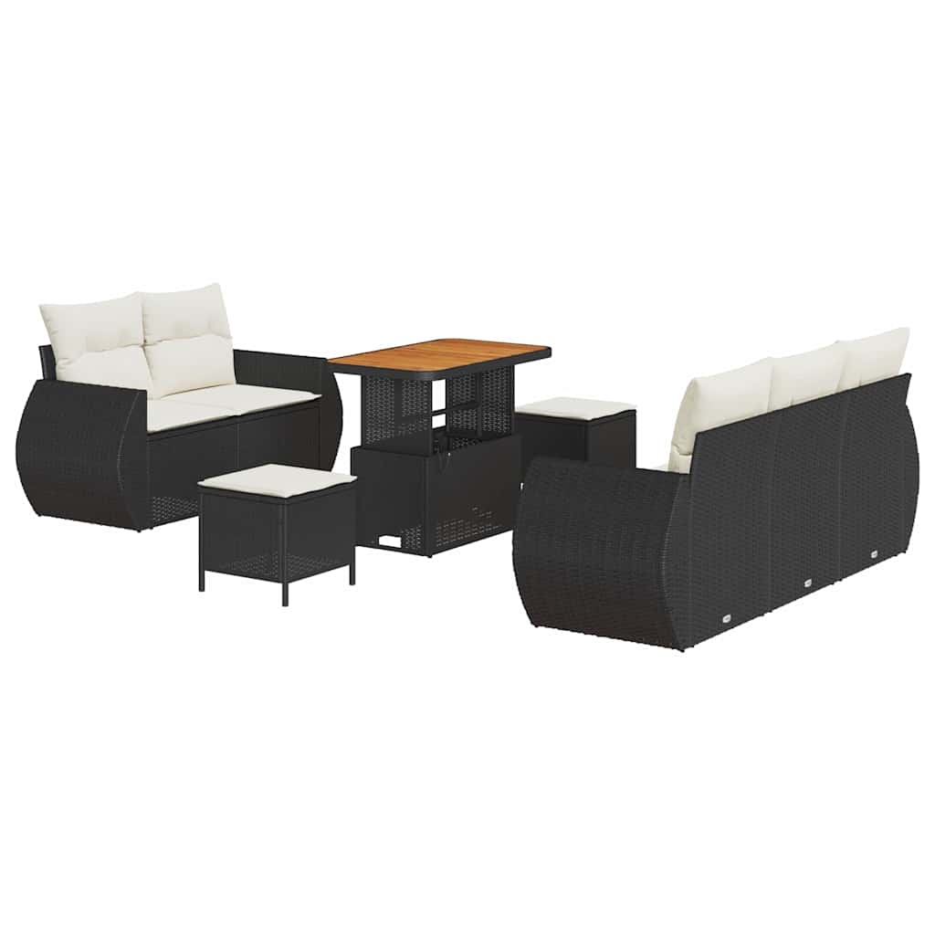 Gartensofa-set mit Kissen 8 pcs Schwarz und Creme Poly-Rattan