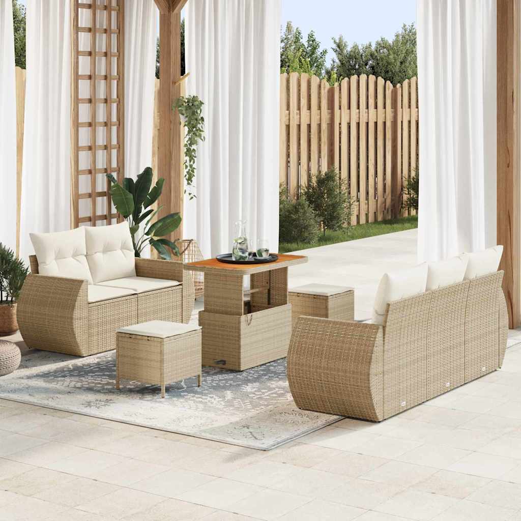 Gartensofa-set 8 stk. 5-Sitzanzahl Beige und Creme Poly-Rattan