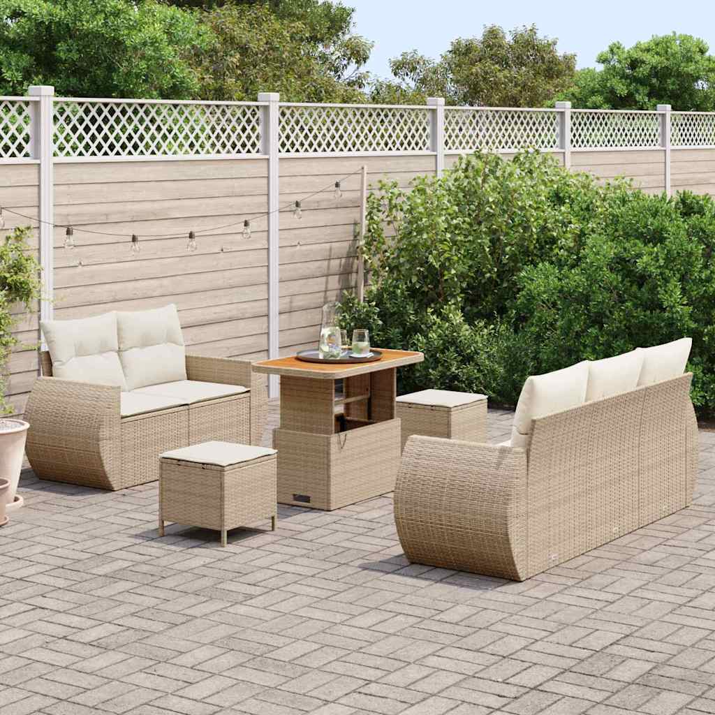 Gartensofa-set 8 stk. 5-Sitzanzahl Beige und Creme Poly-Rattan