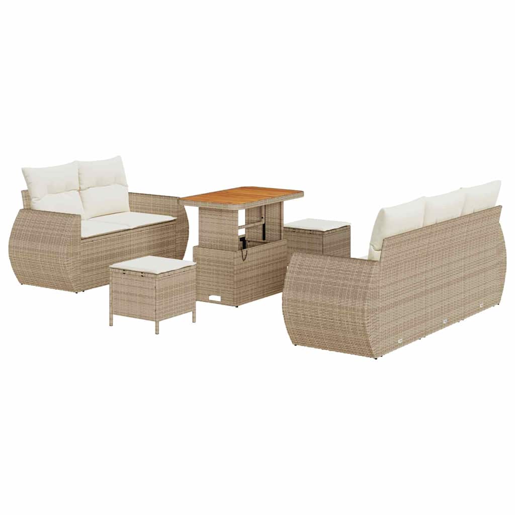 Gartensofa-set 8 stk. 5-Sitzanzahl Beige und Creme Poly-Rattan