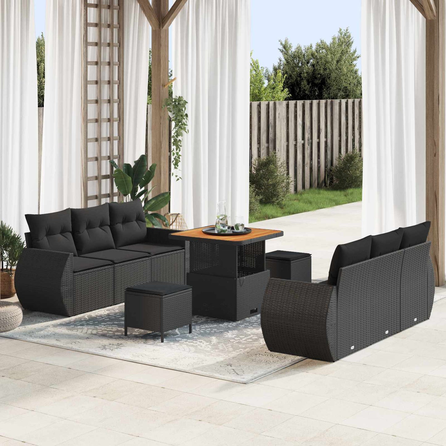 Gartensofa-set 9 stk. 6-Sitzanzahl Schwarz Poly-Rattan
