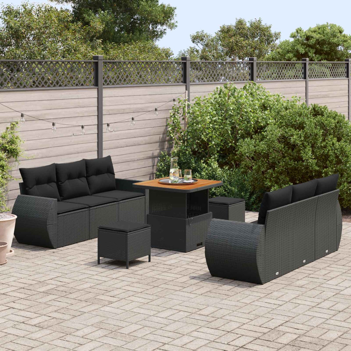 Gartensofa-set 9 stk. 6-Sitzanzahl Schwarz Poly-Rattan