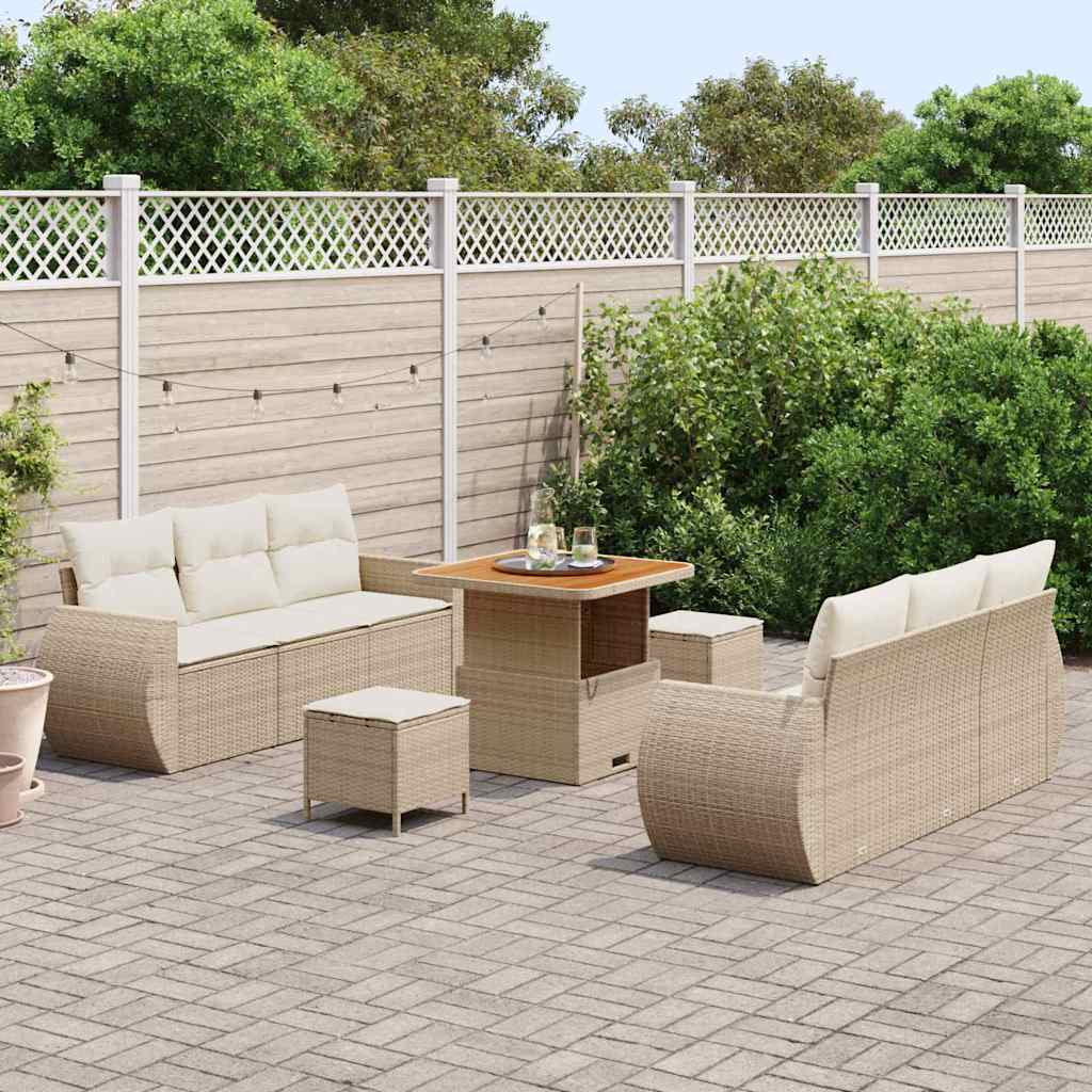 Gartensofa-set 9 Stk. 6-Sitzanzahl Beige und Creme Poly-Rattan