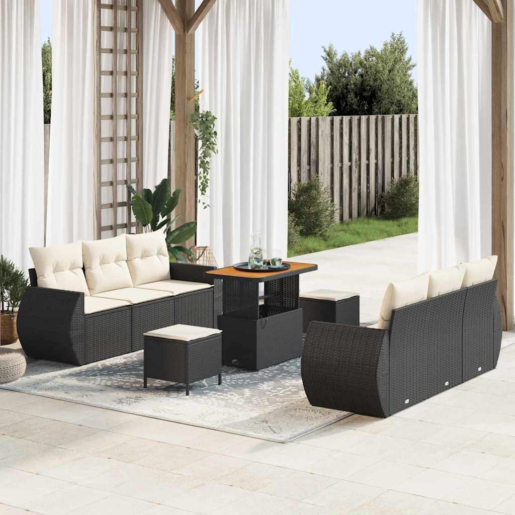 Gartensofa-set 9 stk. 6-Sitzanzahl Schwarz und Creme